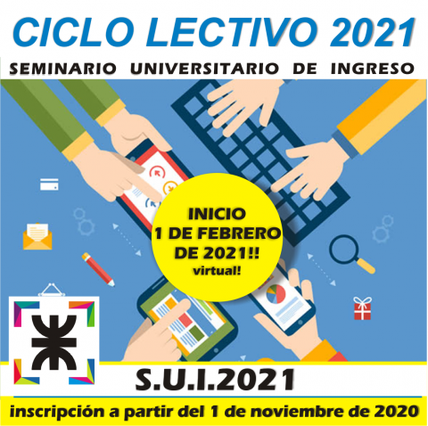 imagen de varias manos en computadoras, celulares, etc señalando la fecha de comienzo del seminario de ingreso